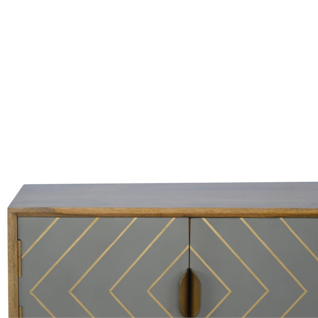 Sleek Cement Media Unit | Brass Inlay Detail | Contemporary Entertainment Cabinet