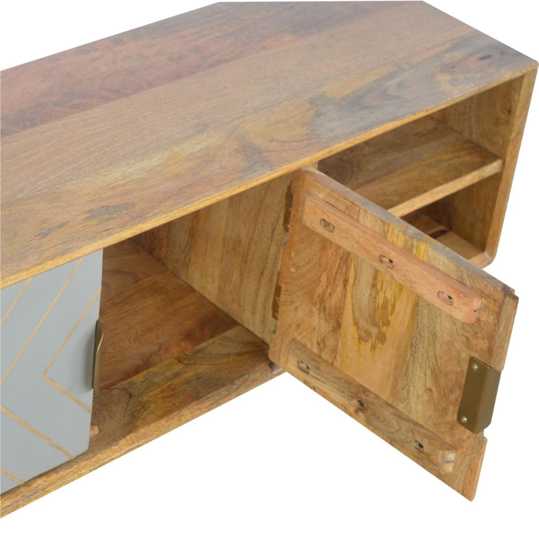 Sleek Cement Media Unit | Brass Inlay Detail | Contemporary Entertainment Cabinet
