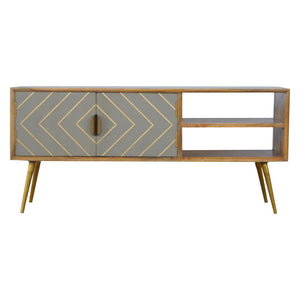 Sleek Cement Media Unit | Brass Inlay Detail | Contemporary Entertainment Cabinet