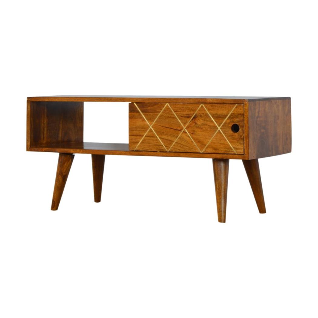 Sliding Brass Inlay Media Unit | Decorative TV Storage | Statement Living Room Cabinet