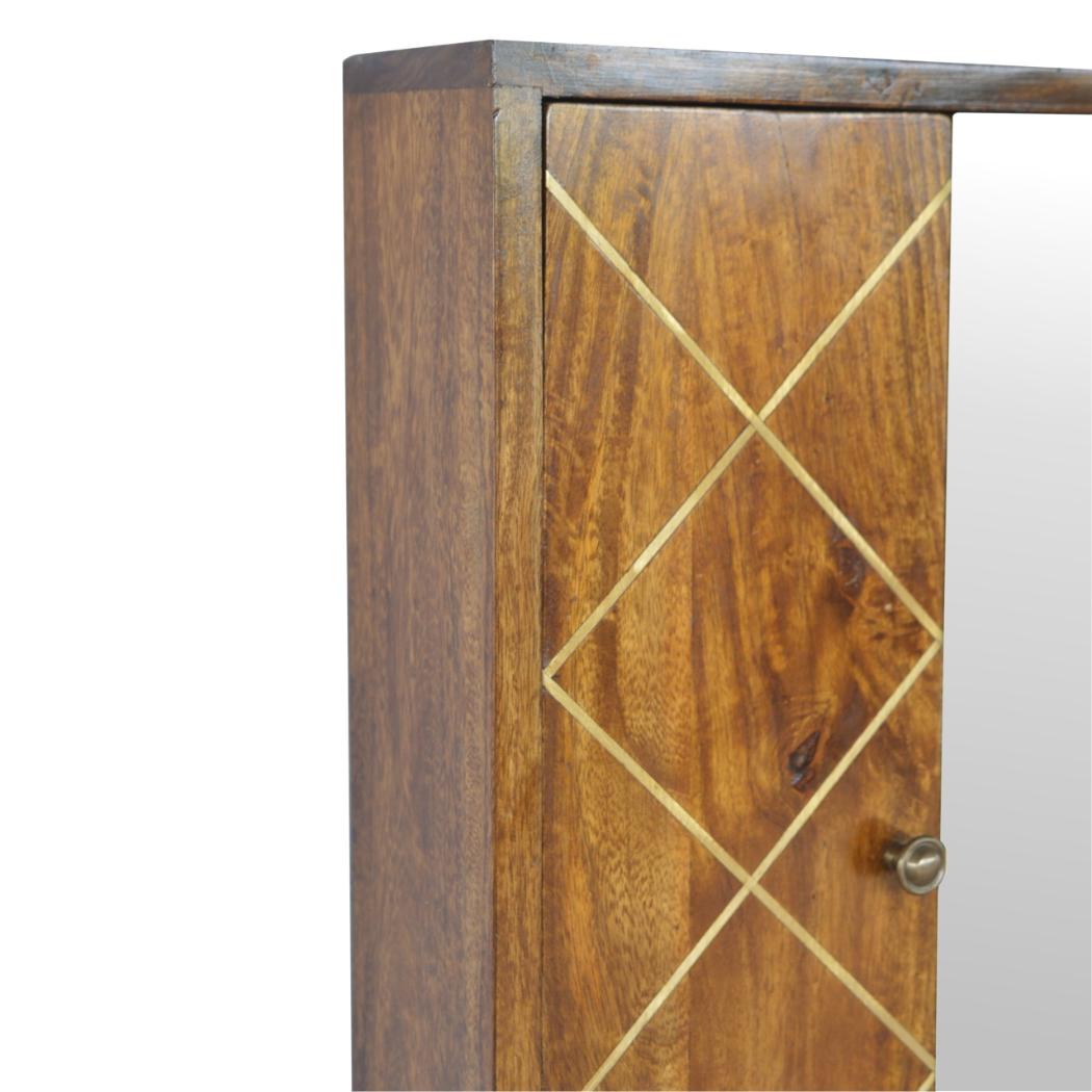 Sliding Brass Wall Mirror Cabinet | Concealed Storage | Decorative Metallic Detail