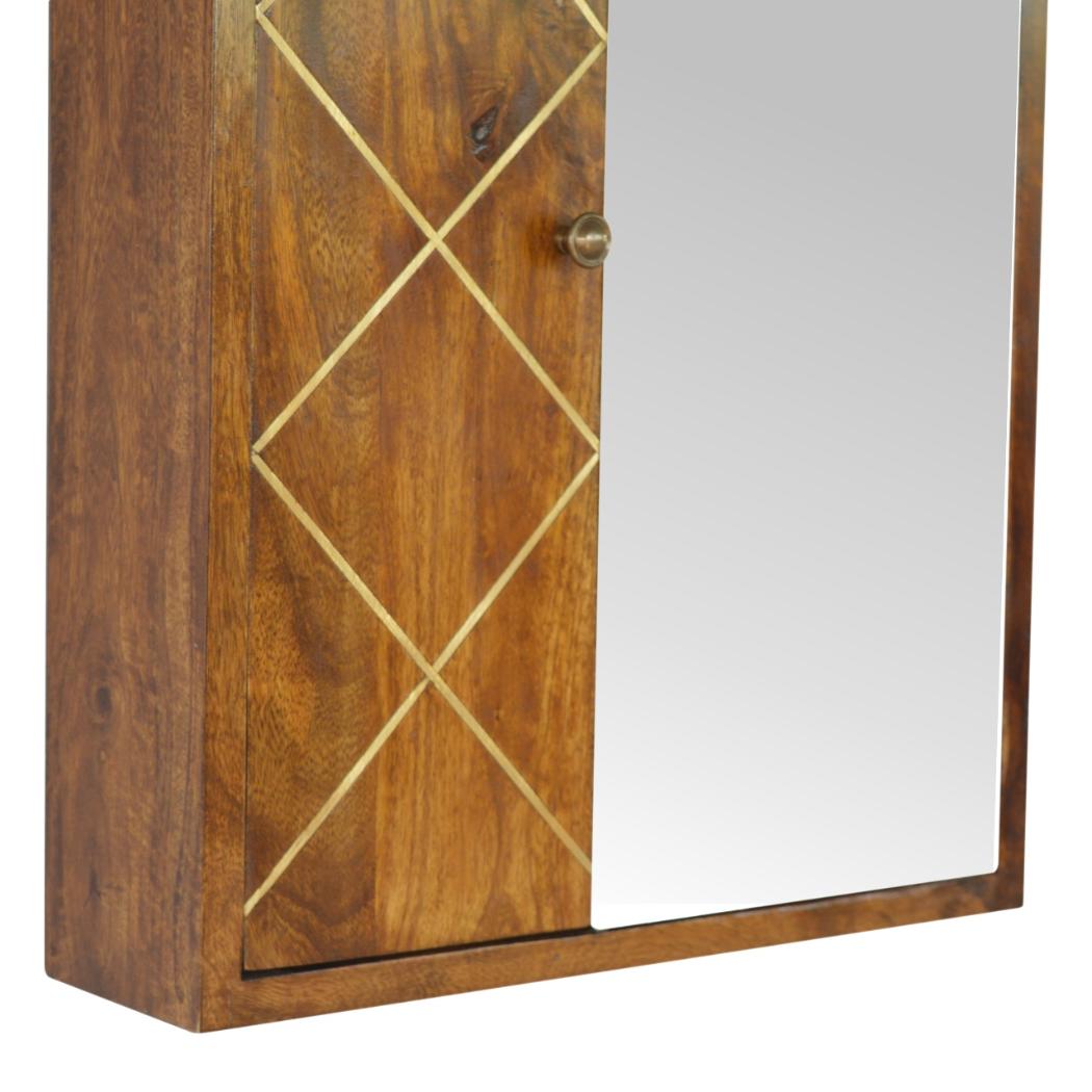 Sliding Brass Wall Mirror Cabinet | Concealed Storage | Decorative Metallic Detail