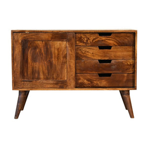 Sliding Door Cabinet | Solid Mango Wood | Chestnut Finish | Compact Storage