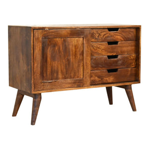 Sliding Door Cabinet | Solid Mango Wood | Chestnut Finish | Compact Storage