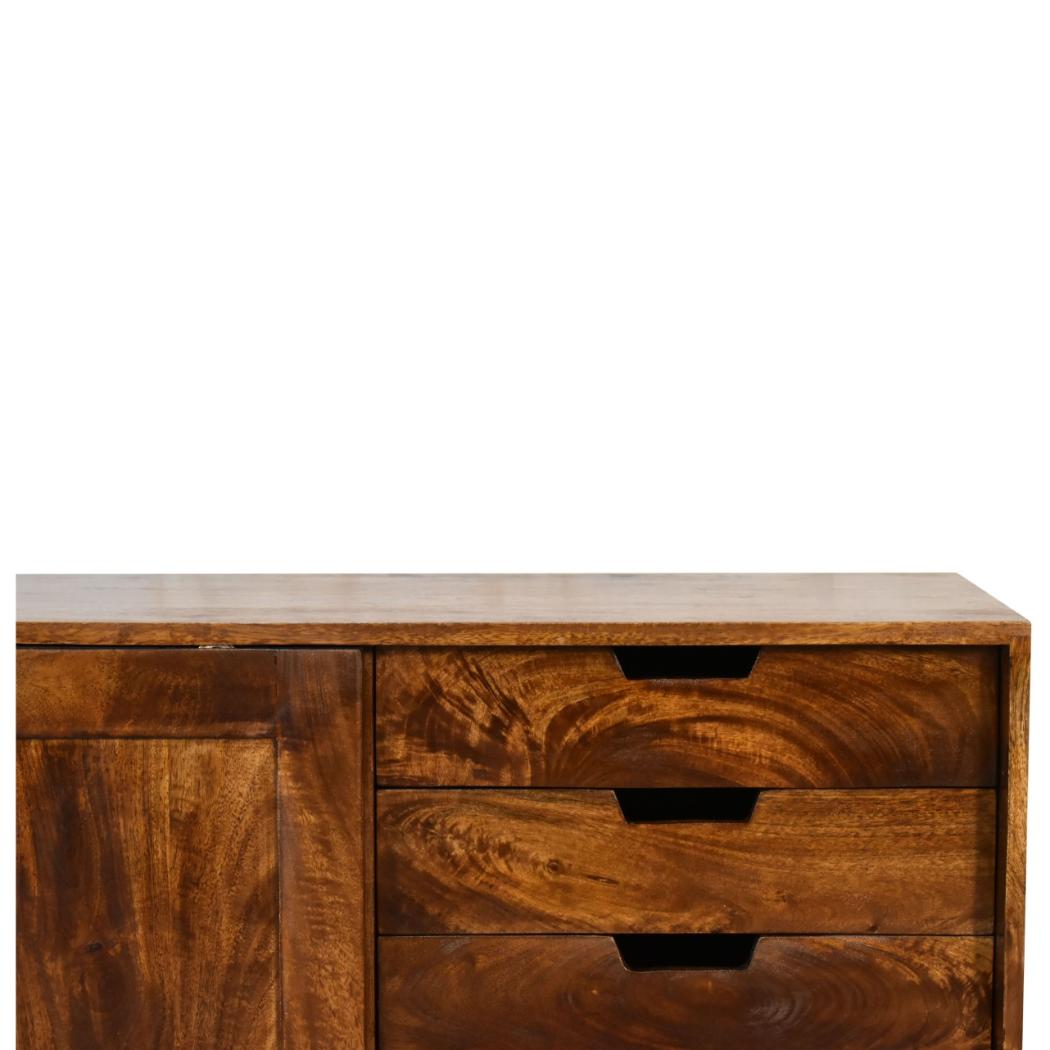 Sliding Door Cabinet | Solid Mango Wood | Chestnut Finish | Compact Storage