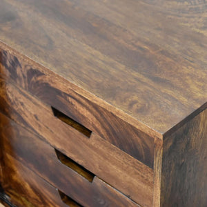 Sliding Door Cabinet | Solid Mango Wood | Chestnut Finish | Compact Storage