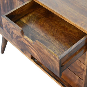 Sliding Door Cabinet | Solid Mango Wood | Chestnut Finish | Compact Storage