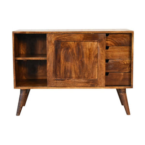 Sliding Door Cabinet | Solid Mango Wood | Chestnut Finish | Compact Storage