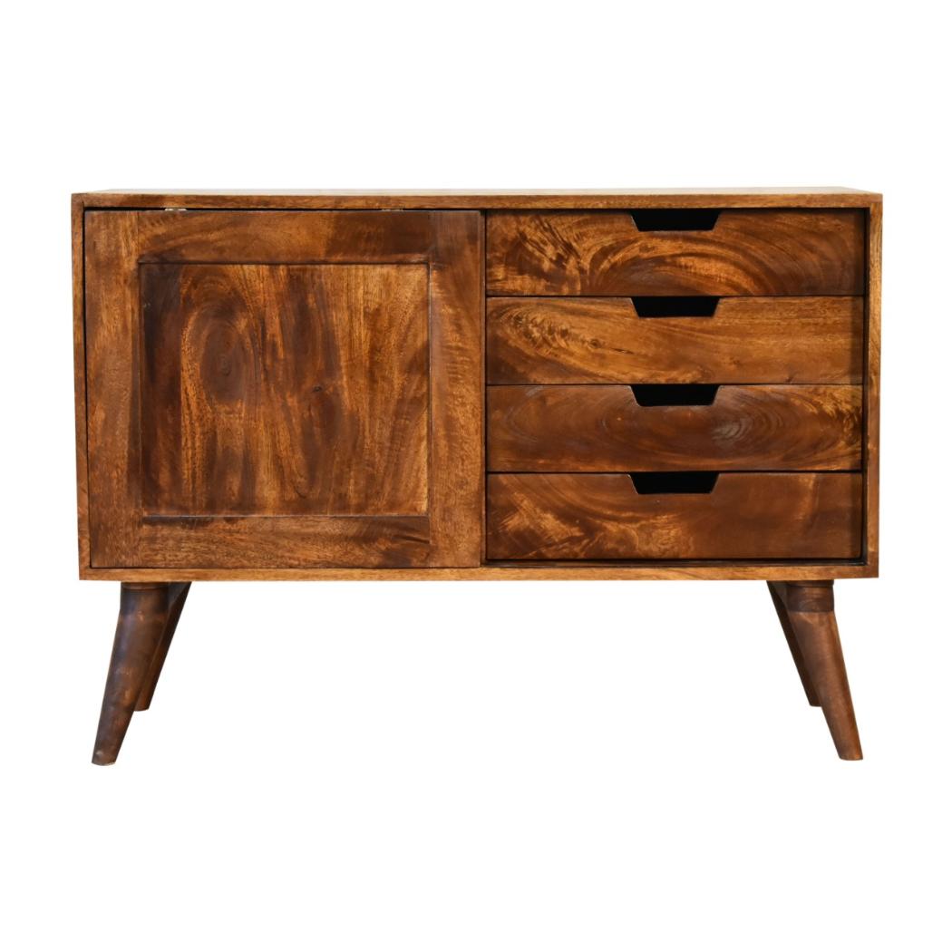 Sliding Door Cabinet | Solid Mango Wood | Chestnut Finish | Compact Storage