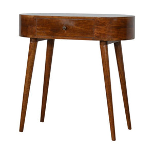 Slim Curved Mango Wood Console Table | Chestnut Finish | Single Drawer