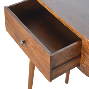 Slim Curved Mango Wood Console Table | Chestnut Finish | Single Drawer
