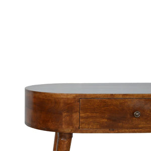 Slim Curved Mango Wood Console Table | Chestnut Finish | Single Drawer