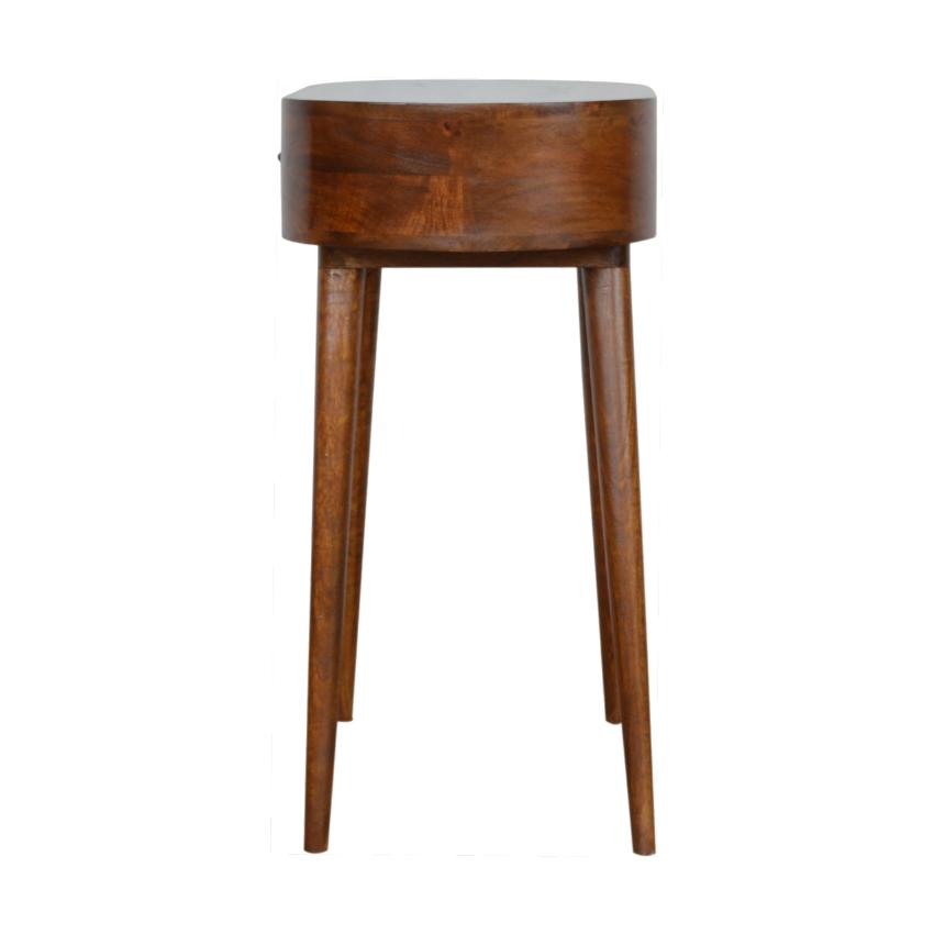 Slim Curved Mango Wood Console Table | Chestnut Finish | Single Drawer