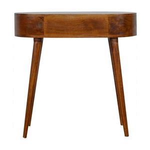 Slim Curved Mango Wood Console Table | Chestnut Finish | Single Drawer