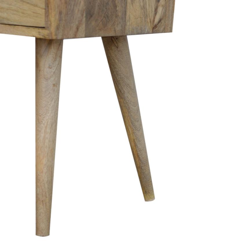 Slimline Mango Wood Bedside Table | Oak-Inspired Finish | Open Shelf & Drawer