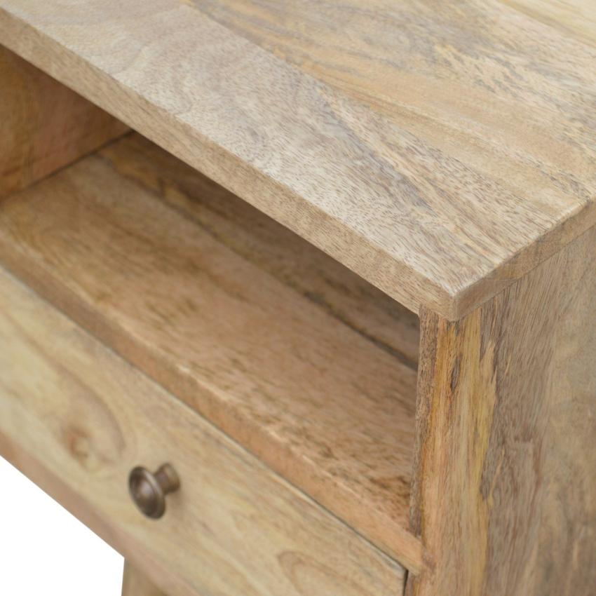 Slimline Mango Wood Bedside Table | Oak-Inspired Finish | Open Shelf & Drawer