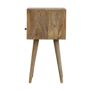 Slimline Mango Wood Bedside Table | Oak-Inspired Finish | Open Shelf & Drawer