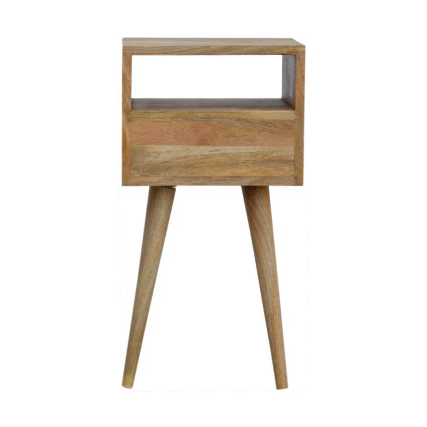Slimline Mango Wood Bedside Table | Oak-Inspired Finish | Open Shelf & Drawer