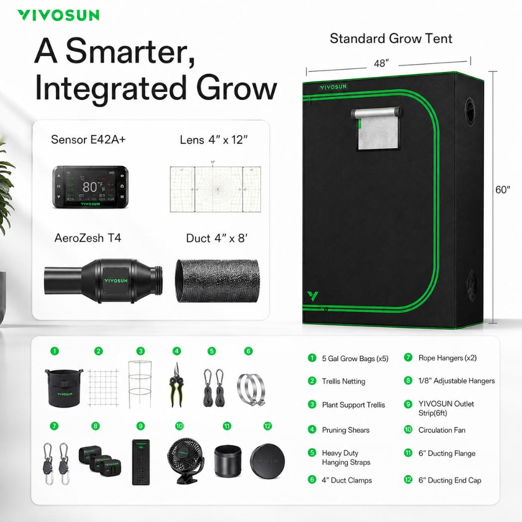 Slimline Smart Grow Tent System | 4x2 ft | 200W Full Spectrum LED