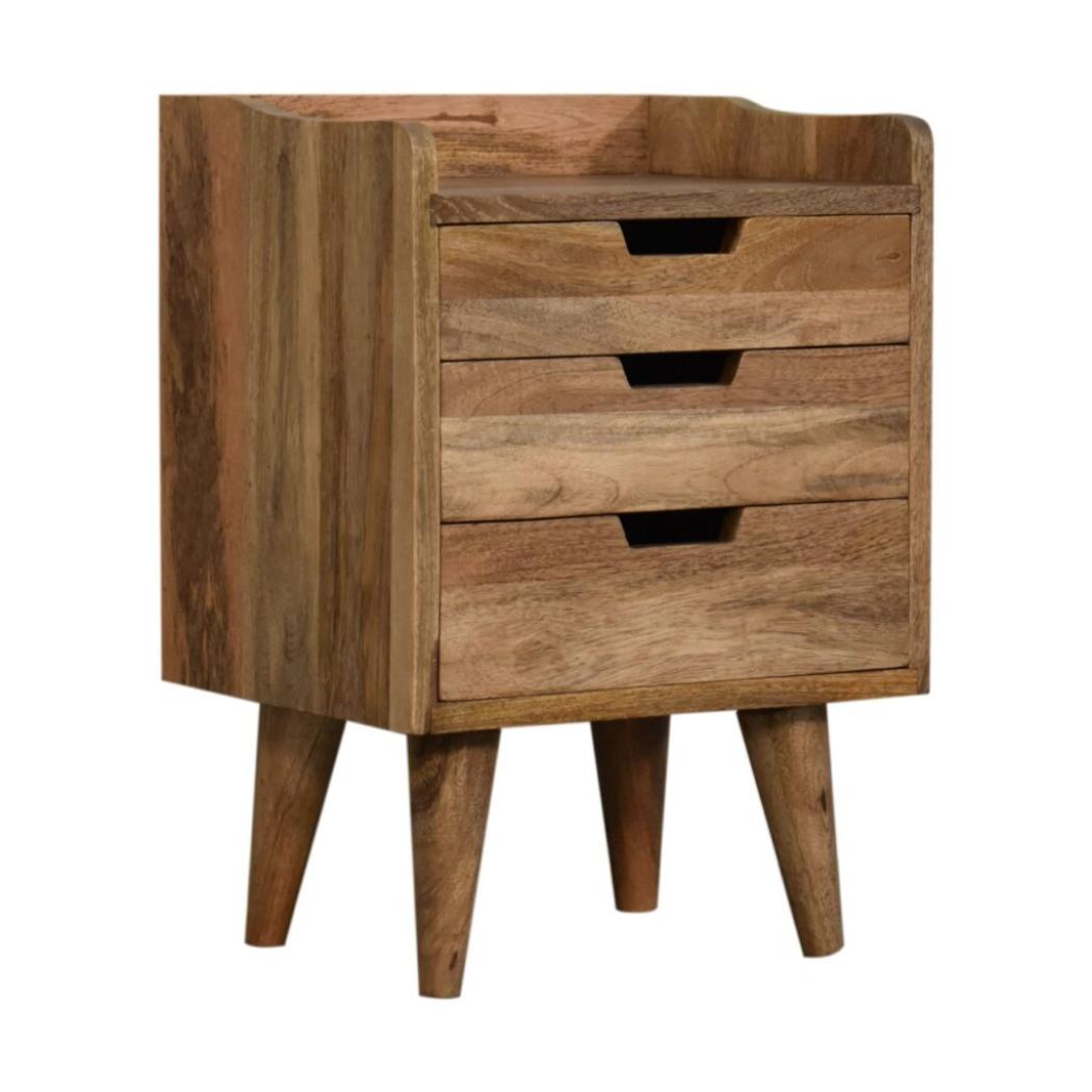 Small Gallery-Back Bedside Table | Oak-Inspired Finish | Compact Raised-Edge Design