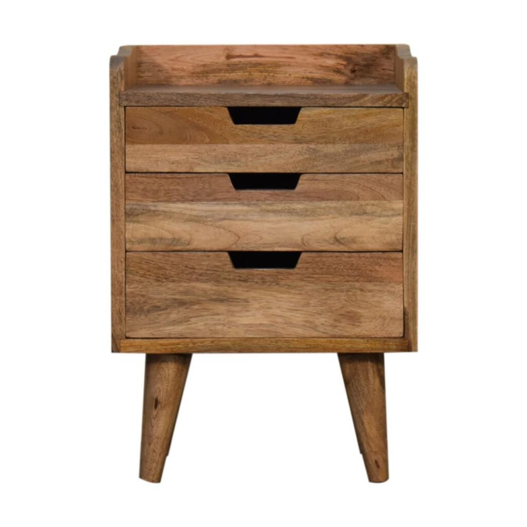 Small Gallery-Back Bedside Table | Oak-Inspired Finish | Compact Raised-Edge Design