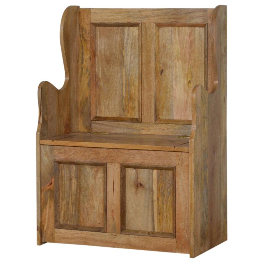 Small Monks Storage Bench | Solid Mango Wood | Oak Finish | Hallway Storage Seat