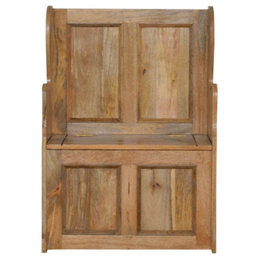 Small Monks Storage Bench | Solid Mango Wood | Oak Finish | Hallway Storage Seat