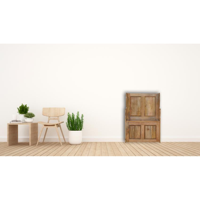 Small Monks Storage Bench | Solid Mango Wood | Oak Finish | Hallway Storage Seat