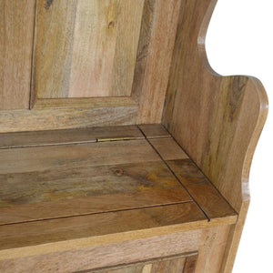 Small Monks Storage Bench | Solid Mango Wood | Oak Finish | Hallway Storage Seat