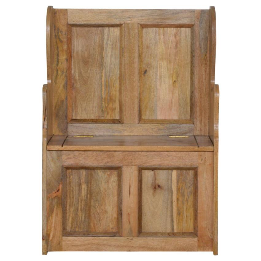 Small Monks Storage Bench | Solid Mango Wood | Oak Finish | Hallway Storage Seat
