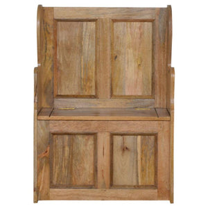 Small Monks Storage Bench | Solid Mango Wood | Oak Finish | Hallway Storage Seat