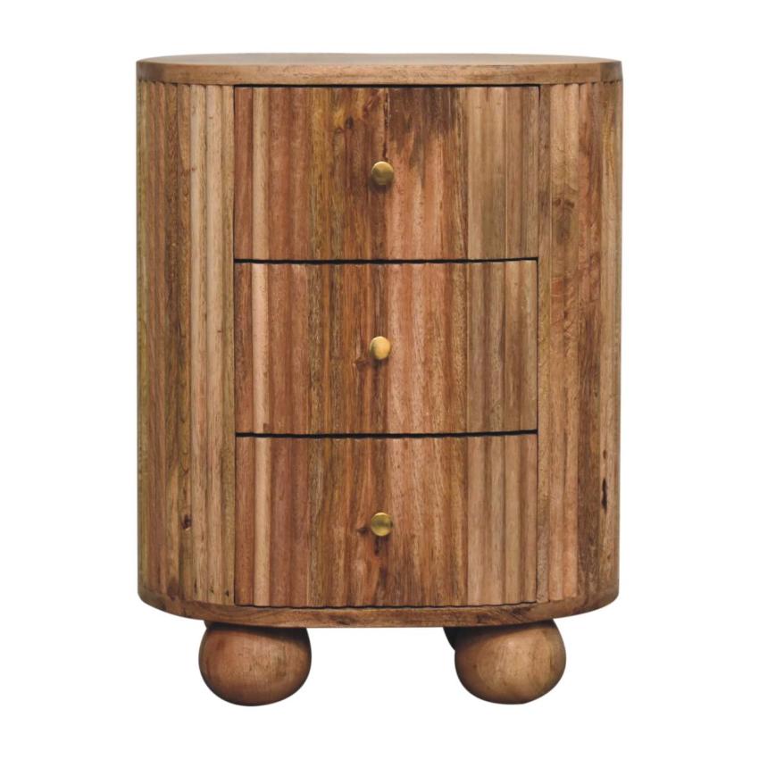 Soba Ball 3 Drawer Bedside Table | Solid Mango Wood | Chestnut Storage