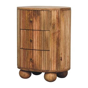 Soba Ball 3 Drawer Bedside Table | Solid Mango Wood | Chestnut Storage