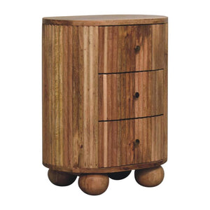 Soba Ball 3 Drawer Bedside Table | Solid Mango Wood | Chestnut Storage