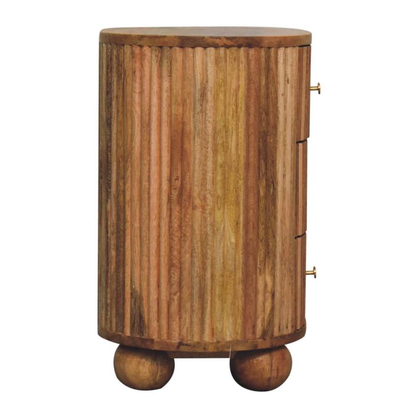 Soba Ball 3 Drawer Bedside Table | Solid Mango Wood | Chestnut Storage