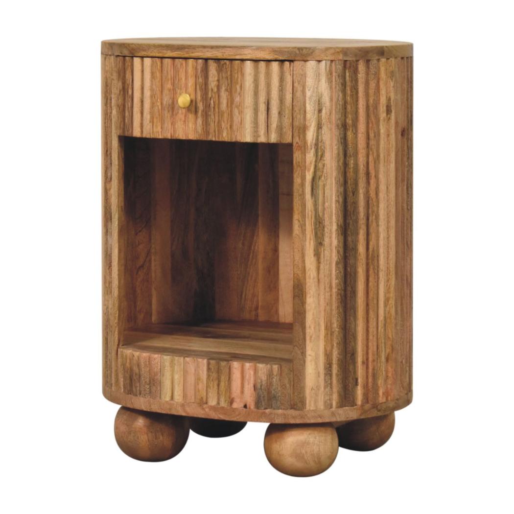 Soba Ball Open-Slot Bedside Table | Sculptural Detail | Compact Storage