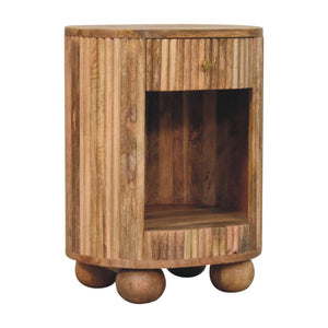 Soba Ball Open-Slot Bedside Table | Sculptural Detail | Compact Storage