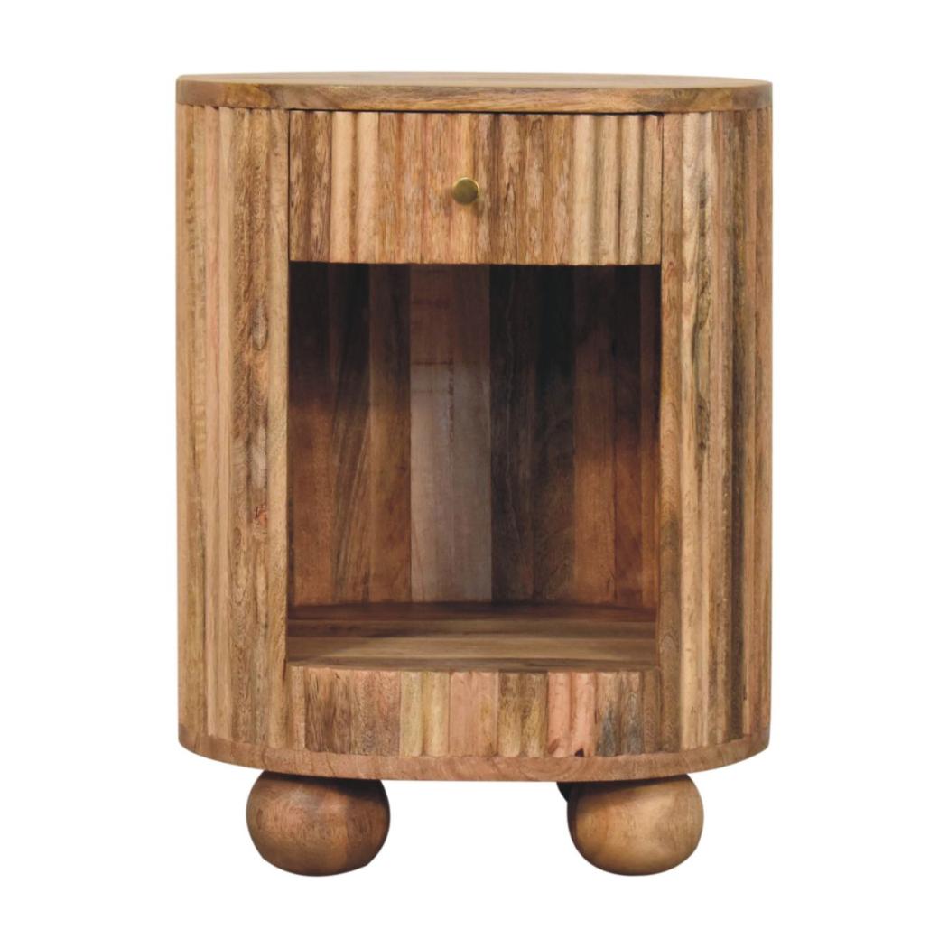 Soba Ball Open-Slot Bedside Table | Sculptural Detail | Compact Storage