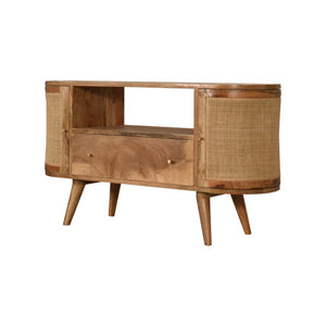 Sofia Woven Door Media Unit | Solid Mango Wood | Oak Finish | 2 Doors, 1 Drawer & Open Shelf