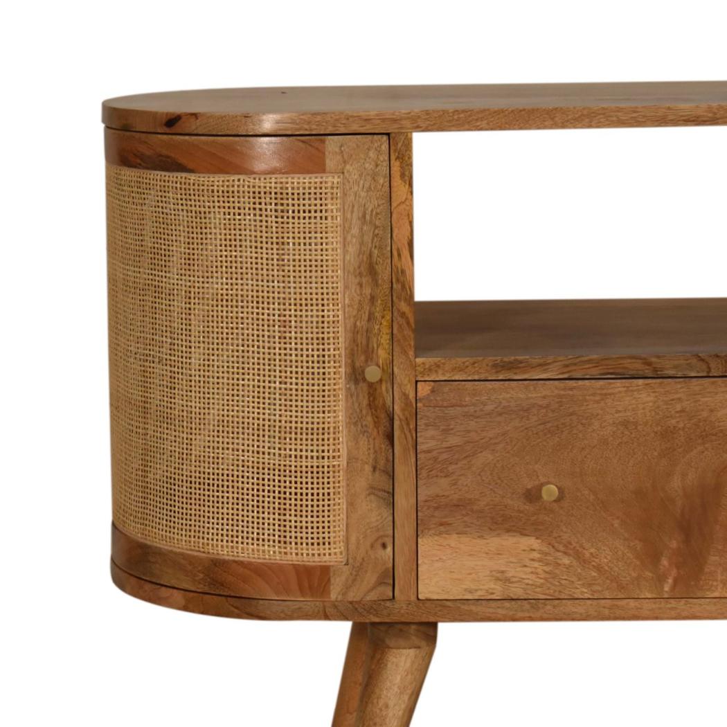 Sofia Woven Door Media Unit | Solid Mango Wood | Oak Finish | 2 Doors, 1 Drawer & Open Shelf