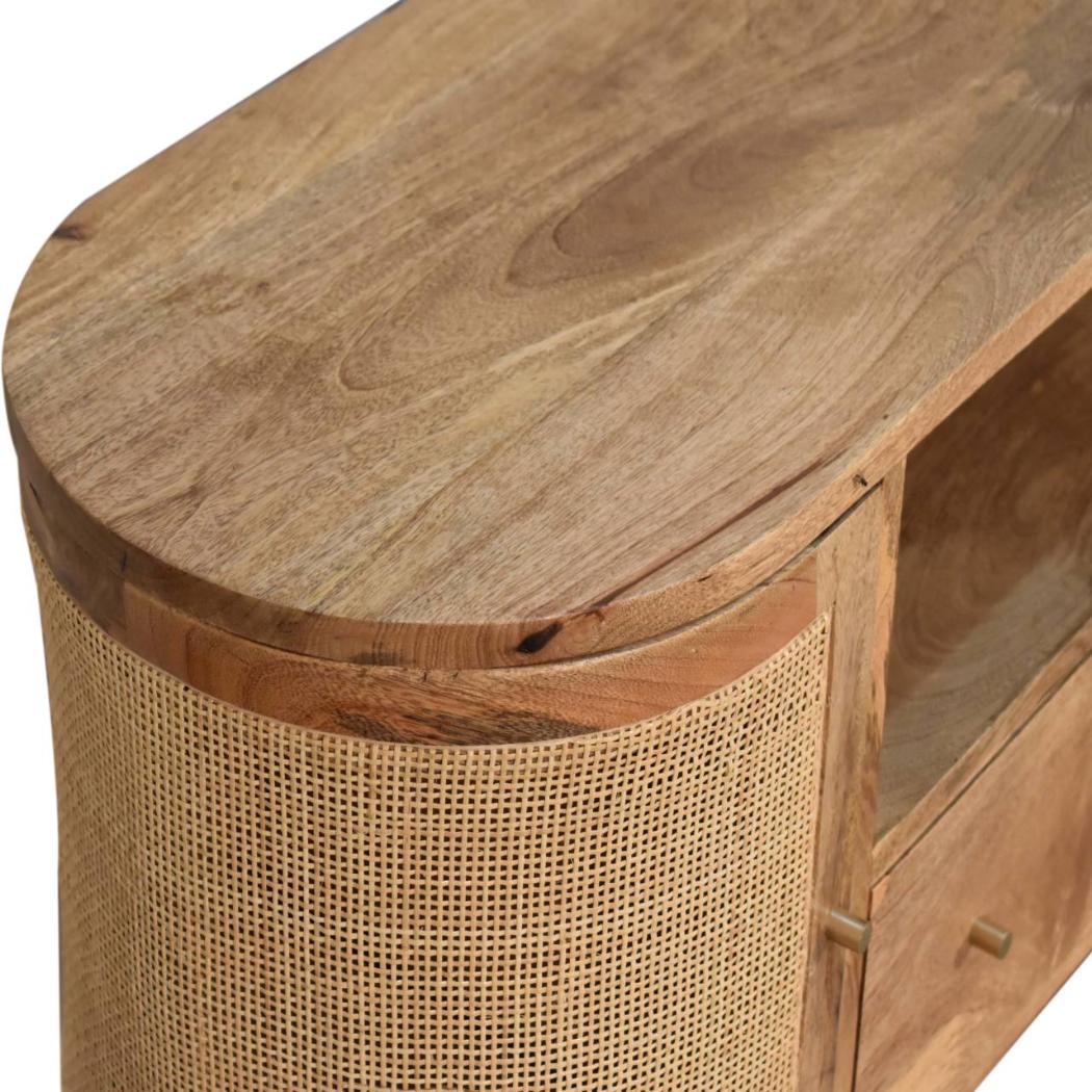 Sofia Woven Door Media Unit | Solid Mango Wood | Oak Finish | 2 Doors, 1 Drawer & Open Shelf
