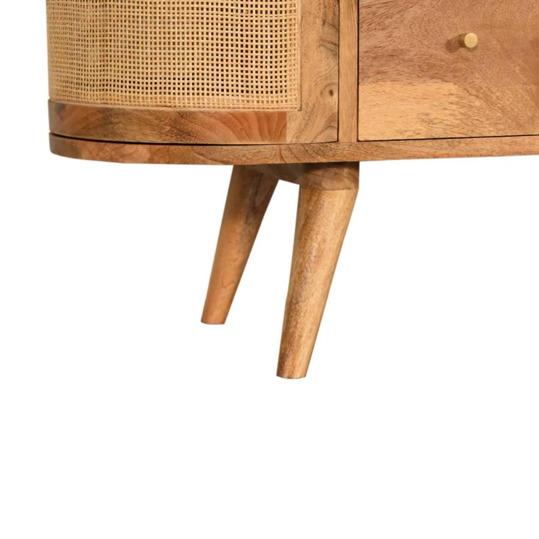 Sofia Woven Door Media Unit | Solid Mango Wood | Oak Finish | 2 Doors, 1 Drawer & Open Shelf