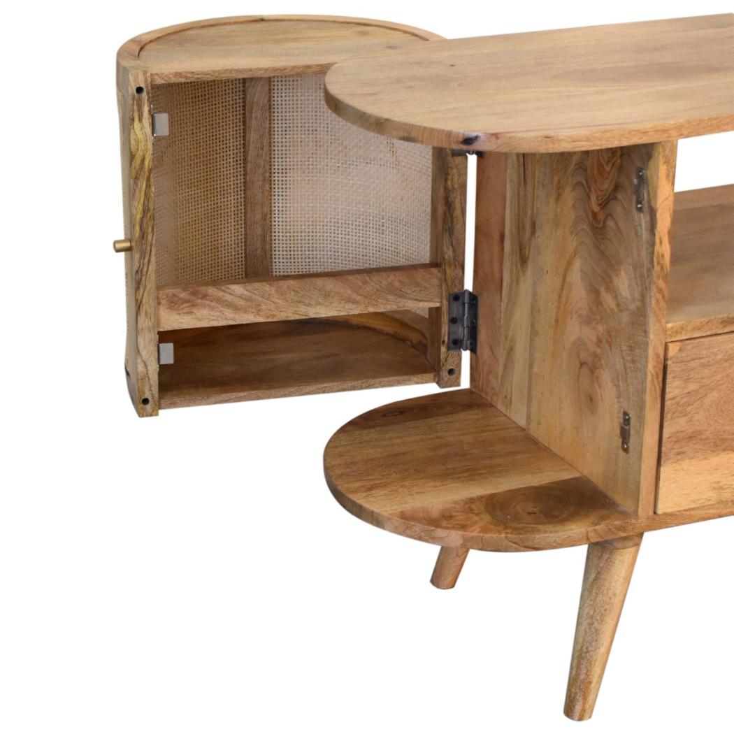 Sofia Woven Door Media Unit | Solid Mango Wood | Oak Finish | 2 Doors, 1 Drawer & Open Shelf