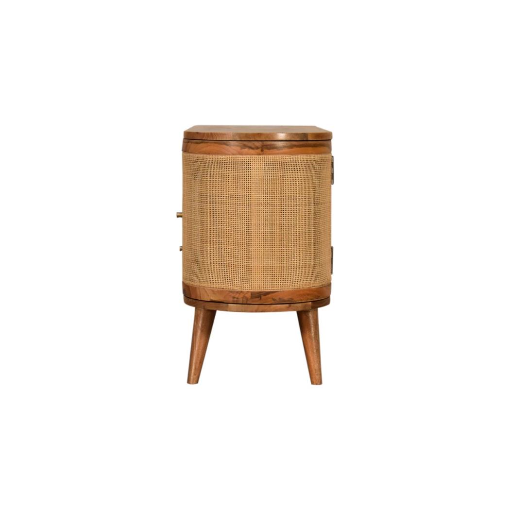 Sofia Woven Door Media Unit | Solid Mango Wood | Oak Finish | 2 Doors, 1 Drawer & Open Shelf