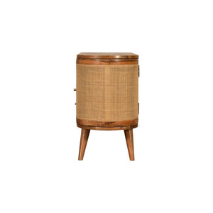 Sofia Woven Door Media Unit | Solid Mango Wood | Oak Finish | 2 Doors, 1 Drawer & Open Shelf
