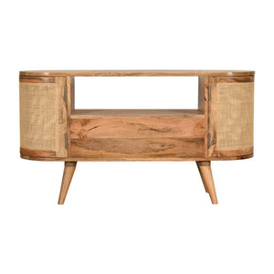 Sofia Woven Door Media Unit | Solid Mango Wood | Oak Finish | 2 Doors, 1 Drawer & Open Shelf