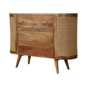 Sofia Woven Door Storage Cabinet | Solid Mango Wood | Oak Finish | 2 Doors & 3 Drawers
