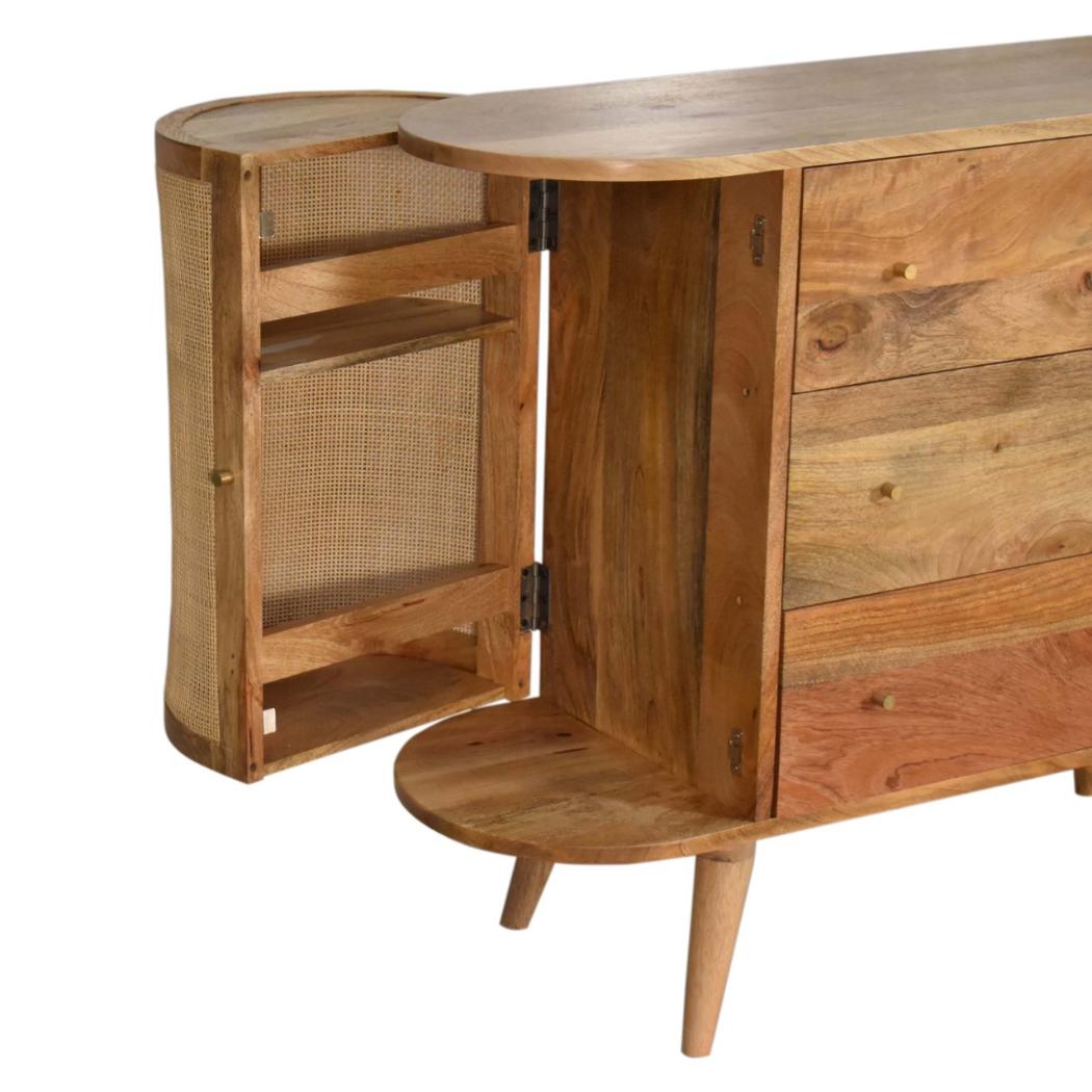 Sofia Woven Door Storage Cabinet | Solid Mango Wood | Oak Finish | 2 Doors & 3 Drawers