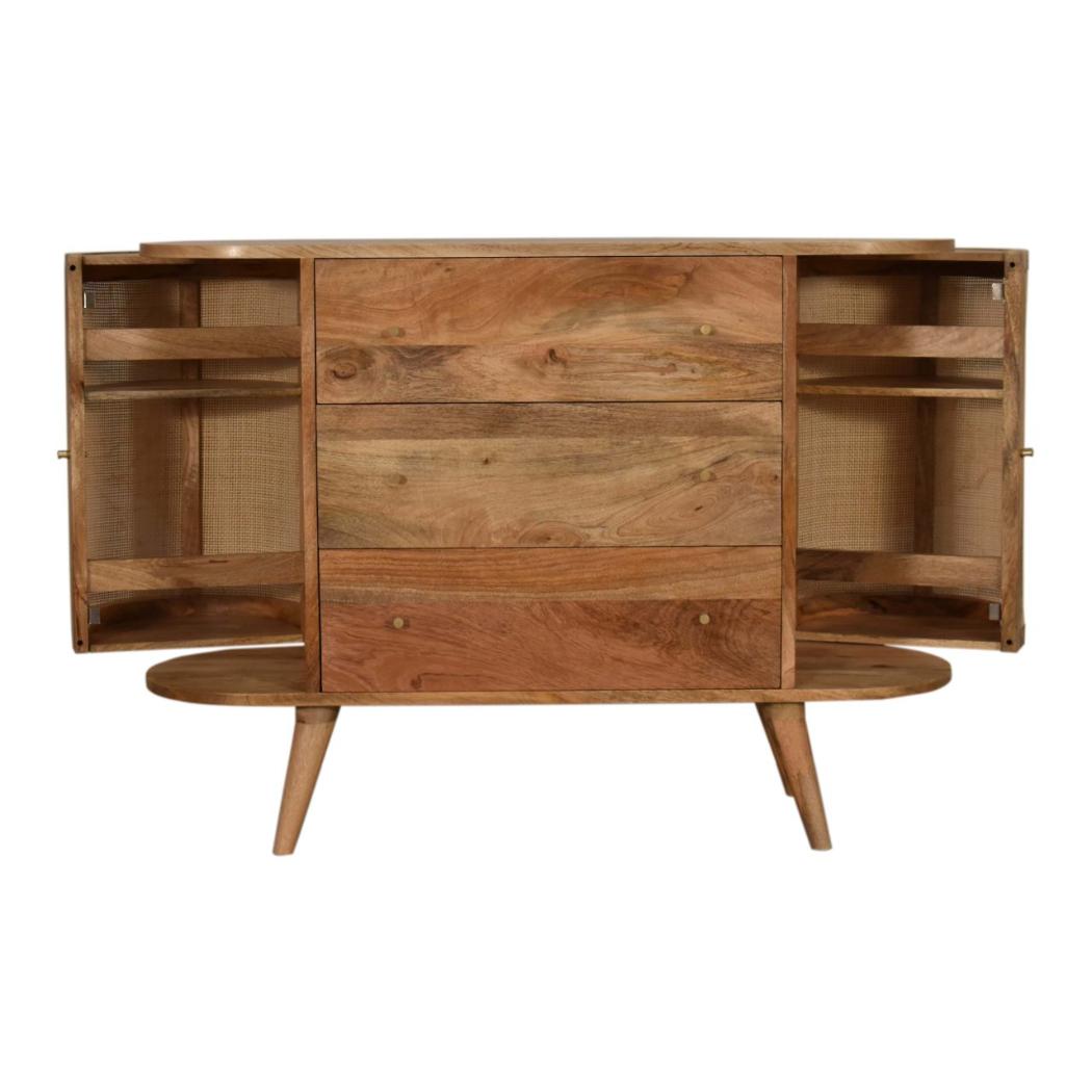 Sofia Woven Door Storage Cabinet | Solid Mango Wood | Oak Finish | 2 Doors & 3 Drawers