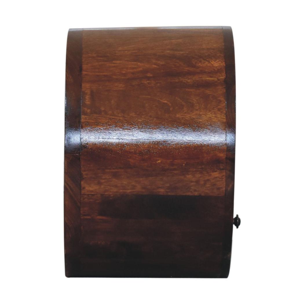 Solara Floating Round Bedside Table | Solid Wood | Chestnut Finish | Drawer & Open Shelf